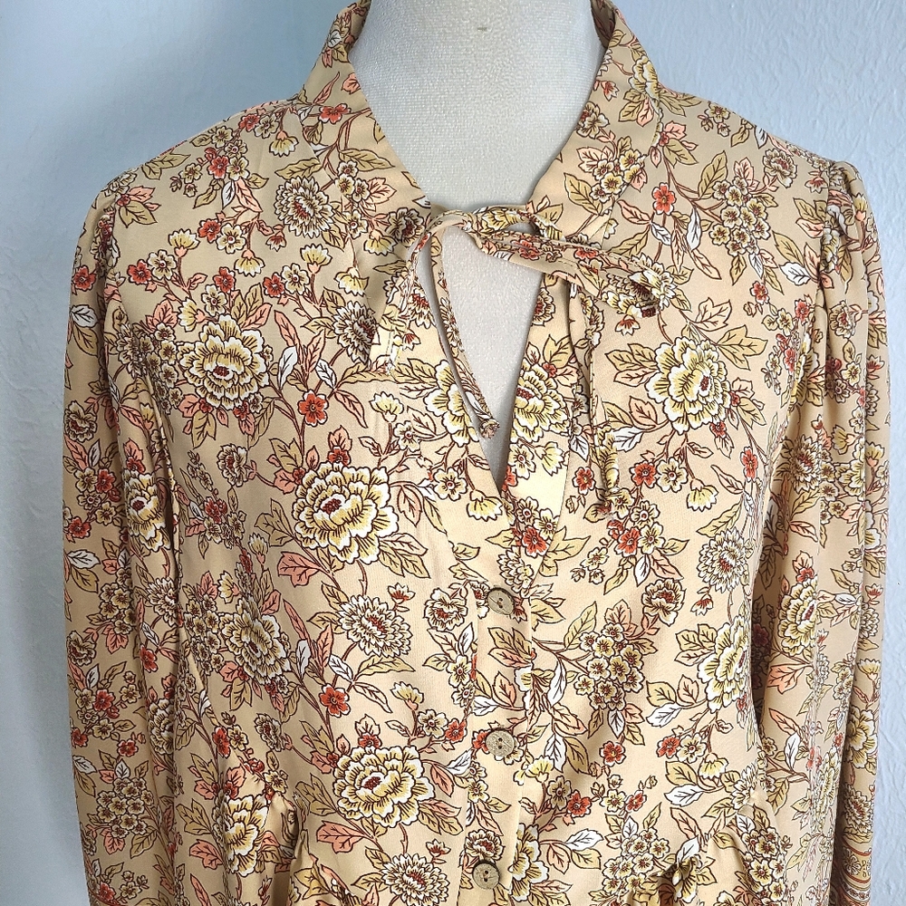 Bohemian Floral Peasant Blouse - Cream & Rust - Picture 6 of 11